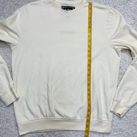 Blind Rooster Embroidered Believe Crewneck Sweatshirt Acid Washed Pullover Sz: L - Picture 4 of 8